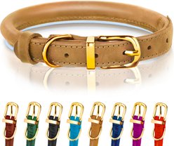 OOPSDOGGY Soft Padded Rolled Leather Reflective Dog Collar, Camel, Small: 10 to 13-in neck, 3/5-in wide