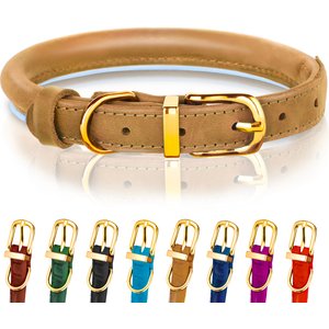 OOPSDOGGY Soft Padded Rolled Leather Reflective Dog Collar, Camel, Small: 10 to 13-in neck, 3/5-in wide