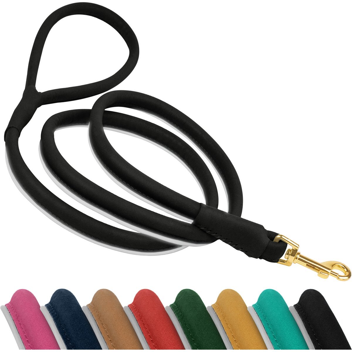 OOPSDOGGY Outdoor Rolled Leather Reflective Walking Running Dog Leash, Black, Small: 6-ft long, 3/8-in wide