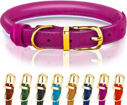 OOPSDOGGY Soft Padded Rolled Leather Reflective Dog Collar, Pink, Small: 10 to 13-in neck, 3/5-in wide