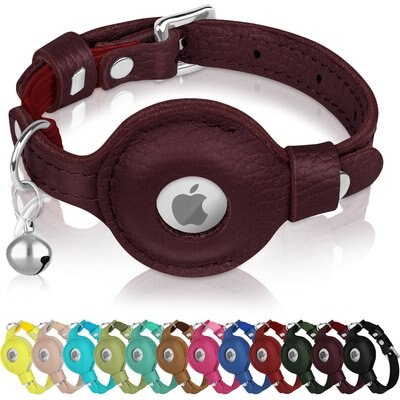 OOPSDOGGY OOPSDOGGY Indoor & Outdoor Non Breakaway AirTag Holder Cat Collar with Bell, Burgundy, 8 to 11-in neck, 1/2-in wide