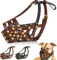 OOPSDOGGY Breathable Secure Basket Leather Pitbull Dog Muzzle, Brown