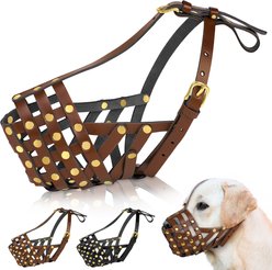 OOPSDOGGY Breathable Secure Basket Leather Labrador Retriever Dog Muzzle, Brown