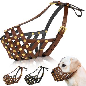 OOPSDOGGY Breathable Secure Basket Leather Labrador Retriever Dog Muzzle, Brown