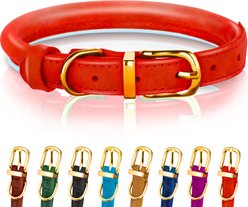 OOPSDOGGY Soft Padded Rolled Leather Reflective Dog Collar, Red, X-Large: 17 to 21-in neck, 4/5-in wide