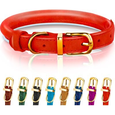 OOPSDOGGY OOPSDOGGY Soft Padded Rolled Leather Reflective Dog Collar, Red, Medium: 12 to 15-in neck, 3/5-in wide
