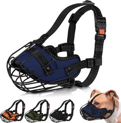 OOPSDOGGY Adjustable Nylon Metal Reflective Mask Secure Wire Basket Pitbull Dog Amstaff Soft Cage Muzzle, Blue