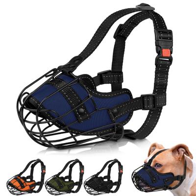 Show full view: OOPSDOGGY Adjustable Nylon Metal Reflective Mask Secure Wire Basket Pitbull Dog Amstaff Soft Cage Muzzle, Blue slide 1 of 8