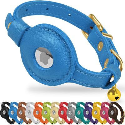 Show full view: OOPSDOGGY Lightweight GPS Leather Apple Air Tag Holder Cat Collar with Bell, Blue, 8 to 11-in neck, 1/2-in wide slide 1 of 6