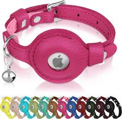 OOPSDOGGY Indoor & Outdoor Non Breakaway AirTag Holder Cat Collar with Bell, Pink, 8 to 11-in neck, 1/2-in wide