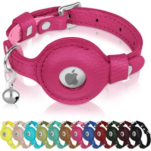 OOPSDOGGY Indoor & Outdoor Non Breakaway AirTag Holder Cat Collar with Bell, Pink, 8 to 11-in neck, 1/2-in wide