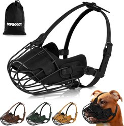 OOPSDOGGY Breathable Secure Basket Leather Metal Reflective Pitbull Dog Muzzle, Black