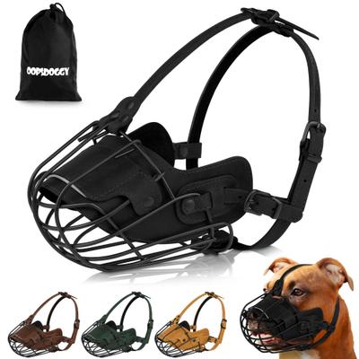 Show full view: OOPSDOGGY Breathable Secure Basket Leather Metal Reflective Pitbull Dog Muzzle, Black slide 1 of 8