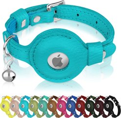 OOPSDOGGY Indoor & Outdoor Non Breakaway AirTag Holder Cat Collar with Bell, Light Blue, 8 to 11-in neck, 1/2-in wide