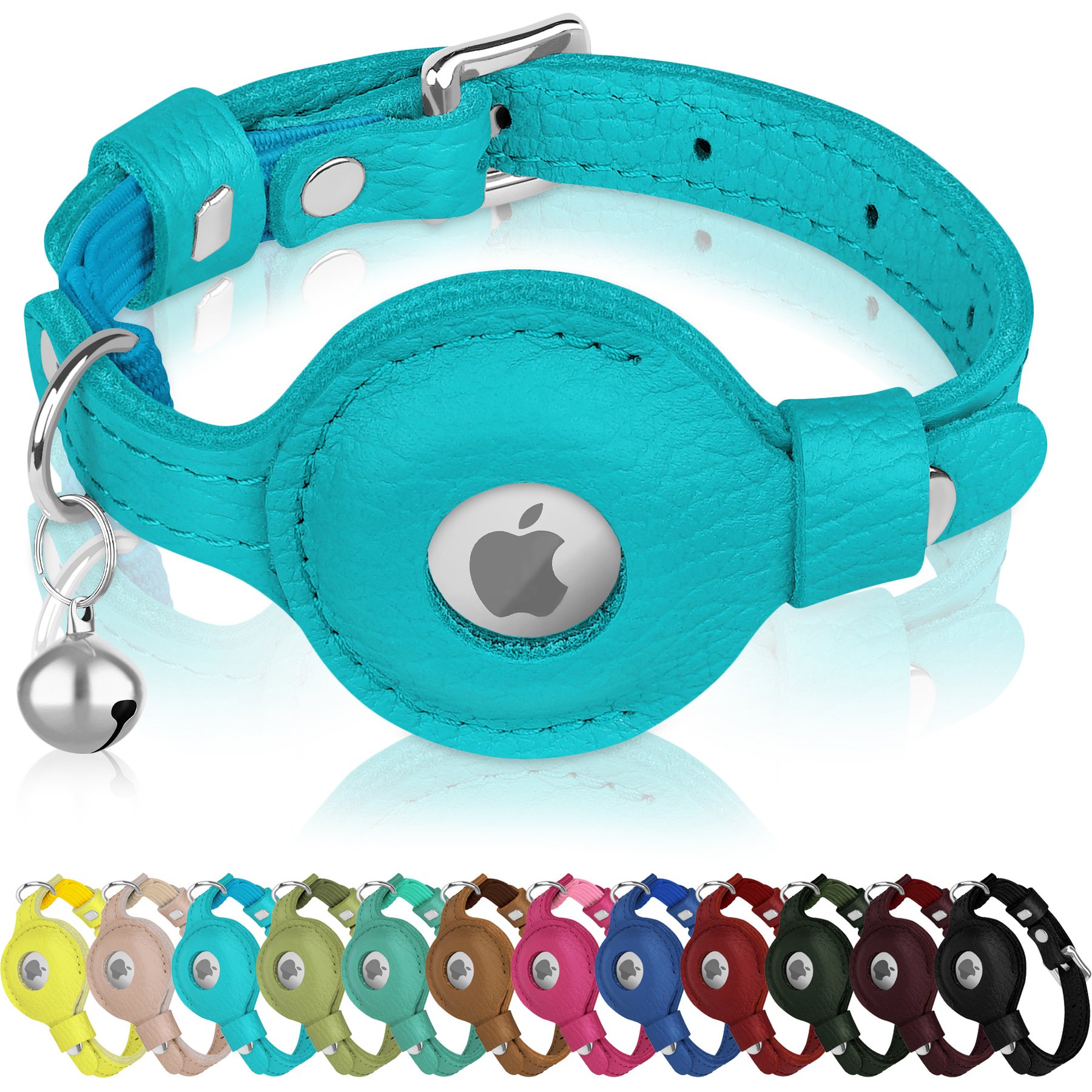 OOPSDOGGY Indoor & Outdoor Non Breakaway AirTag Holder Cat Collar with Bell, Light Blue, 8 to 11-in neck, 1/2-in wide