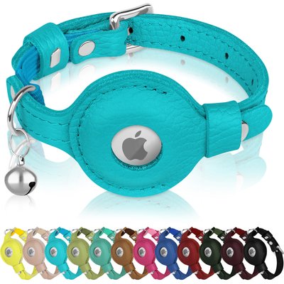 OOPSDOGGY OOPSDOGGY Indoor & Outdoor Non Breakaway AirTag Holder Cat Collar with Bell, Light Blue, 8 to 11-in neck, 1/2-in wide