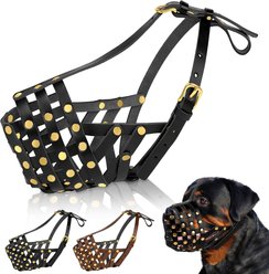 OOPSDOGGY Breathable Secure Basket Leather Rottweiler Dog Muzzle, Black