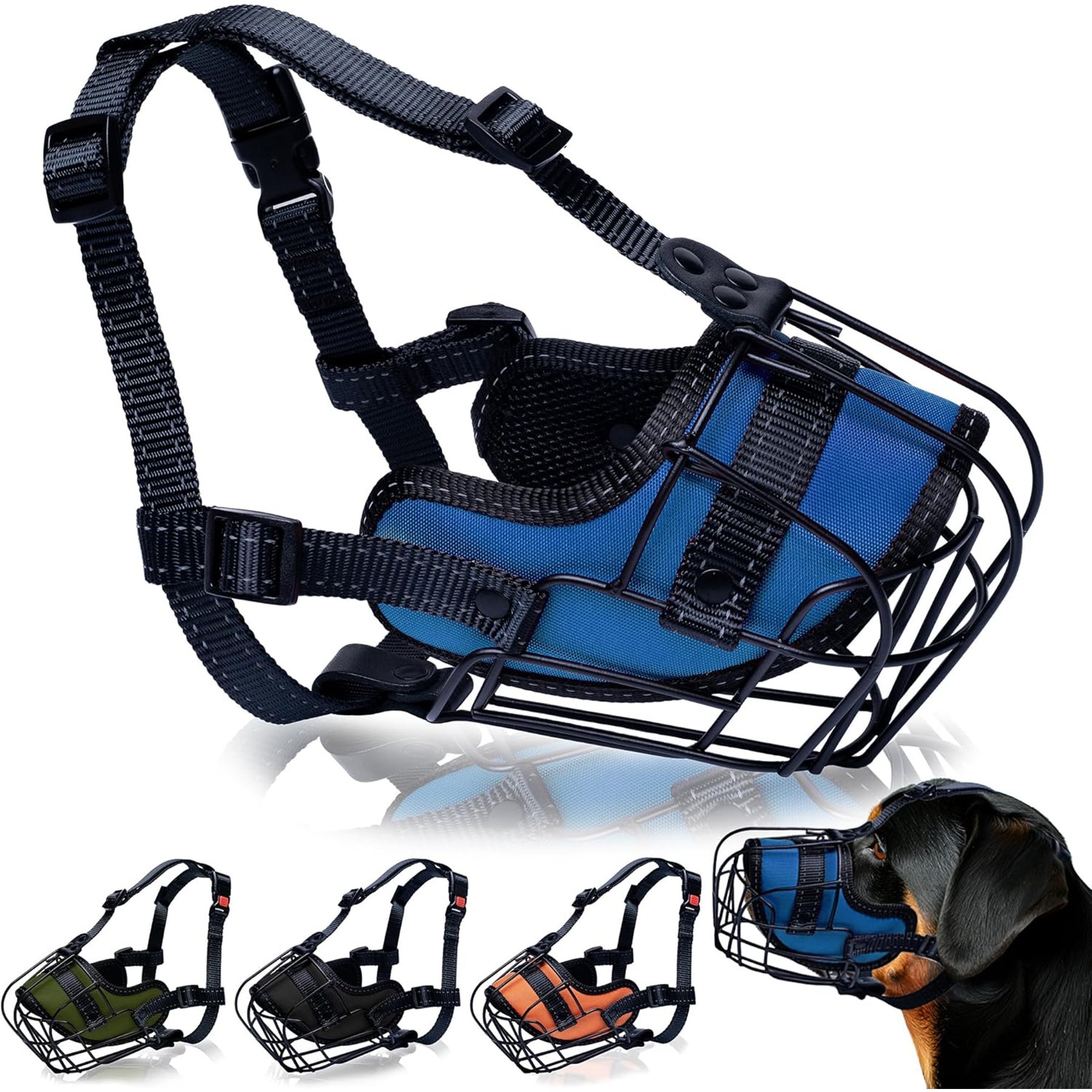 OOPSDOGGY Adjustable Breathable Wire Basket Metal Rottweiler Dog Muzzle, Blue