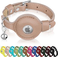 OOPSDOGGY Indoor & Outdoor Non Breakaway AirTag Holder Cat Collar with Bell, Beige, 8 to 11-in neck, 1/2-in wide