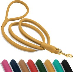 OOPSDOGGY Outdoor Rolled Leather Reflective Walking Running Dog Leash, Camel, Medium/Large: 6-ft long, 3/4-in wide