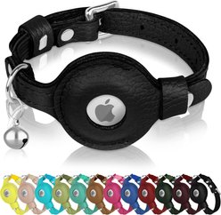 OOPSDOGGY Indoor & Outdoor Non Breakaway AirTag Holder Cat Collar with Bell, Black, 8 to 11-in neck, 1/2-in wide