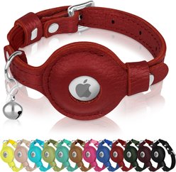 OOPSDOGGY Indoor & Outdoor Non Breakaway AirTag Holder Cat Collar with Bell, Red, 8 to 11-in neck, 1/2-in wide