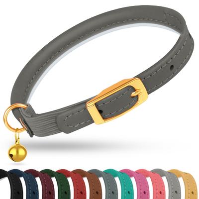 Show full view: OOPSDOGGY Rolled Leather Reflective Cat Collar with Bell & Safety Elastic Strap, Graphite, 8 to 11-in neck, 3/8-in wide slide 1 of 8