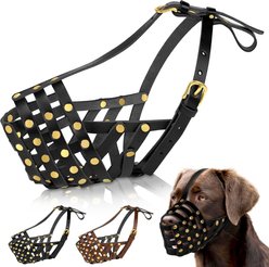 OOPSDOGGY Breathable Secure Basket Leather Labrador Retriever Dog Muzzle, Black