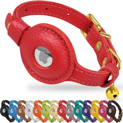 Show full view: OOPSDOGGY Lightweight GPS Leather Apple Air Tag Holder Cat Collar with Bell, Red, 8 to 11-in neck, 1/2-in wide slide 1 of 6