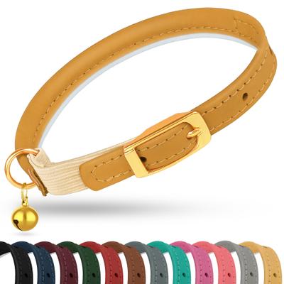 Show full view: OOPSDOGGY Rolled Leather Reflective Cat Collar with Bell & Safety Elastic Strap, Camel, 8 to 11-in neck, 3/8-in wide slide 1 of 8