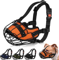 OOPSDOGGY Adjustable Nylon Metal Reflective Mask Secure Wire Basket Pitbull Dog Amstaff Soft Cage Muzzle, Orange