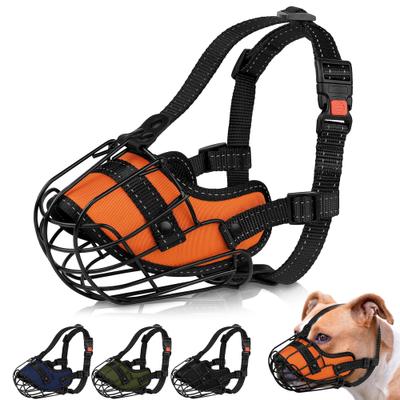 Show full view: OOPSDOGGY Adjustable Nylon Metal Reflective Mask Secure Wire Basket Pitbull Dog Amstaff Soft Cage Muzzle, Orange slide 1 of 9