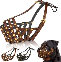OOPSDOGGY Breathable Secure Basket Leather Rottweiler Dog Muzzle, Brown