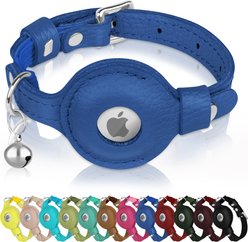 OOPSDOGGY Indoor & Outdoor Non Breakaway AirTag Holder Cat Collar with Bell, Blue, 8 to 11-in neck, 1/2-in wide