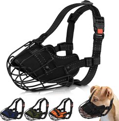 OOPSDOGGY Adjustable Nylon Metal Reflective Mask Secure Wire Basket Pitbull Dog Amstaff Soft Cage Muzzle, Black