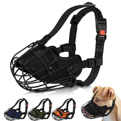 Show full view: OOPSDOGGY Adjustable Nylon Metal Reflective Mask Secure Wire Basket Pitbull Dog Amstaff Soft Cage Muzzle, Black slide 1 of 8