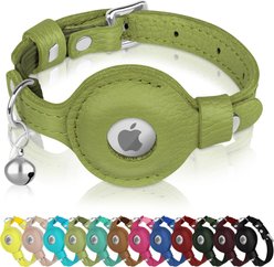 OOPSDOGGY Indoor & Outdoor Non Breakaway AirTag Holder Cat Collar with Bell, Olive Green, 8 to 11-in neck, 1/2-in wide