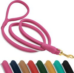 OOPSDOGGY Outdoor Rolled Leather Reflective Walking Running Dog Leash, Pink, Small: 6-ft long, 3/8-in wide