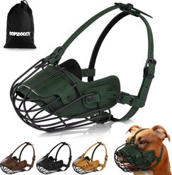 OOPSDOGGY Breathable Secure Basket Leather Metal Reflective Pitbull Dog Muzzle, Green