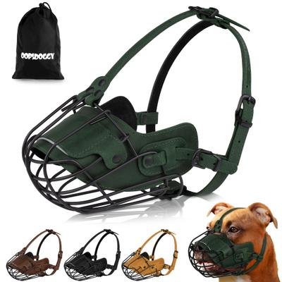 Show full view: OOPSDOGGY Breathable Secure Basket Leather Metal Reflective Pitbull Dog Muzzle, Green slide 1 of 9