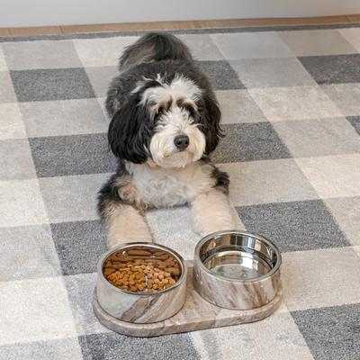 Show full view: THE LICKER STORE Marbre Modern Weighted Double Marble & Stainless Steel Dog & Cat Bowl, Medium: 1.5-cup, Gray/Brown slide 6 of 8