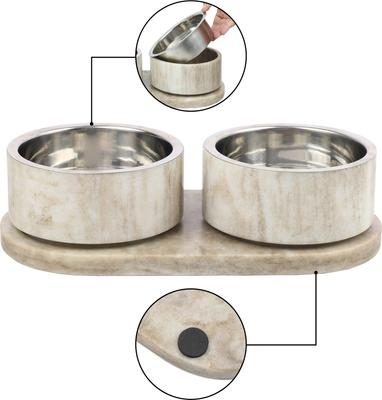 Show full view: THE LICKER STORE Marbre Modern Weighted Double Marble & Stainless Steel Dog & Cat Bowl, Medium: 1.5-cup, Gray/Brown slide 5 of 8
