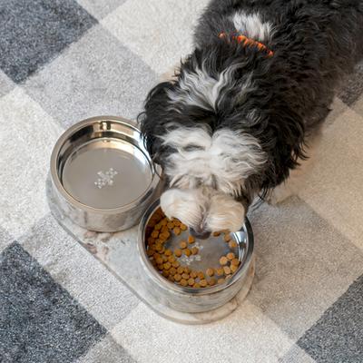 Show full view: THE LICKER STORE Marbre Modern Weighted Double Marble & Stainless Steel Dog & Cat Bowl, Medium: 1.5-cup, Beige/Gray slide 6 of 8