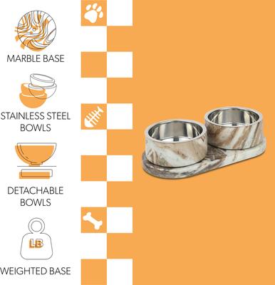 Show full view: THE LICKER STORE Marbre Modern Weighted Double Marble & Stainless Steel Dog & Cat Bowl, Medium: 1.5-cup, Beige/Gray slide 3 of 8