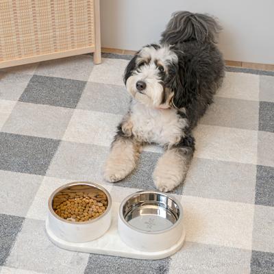 Show full view: THE LICKER STORE Marbre Modern Weighted Double Marble & Stainless Steel Dog & Cat Bowl, Medium: 1.5-cup, White slide 6 of 8