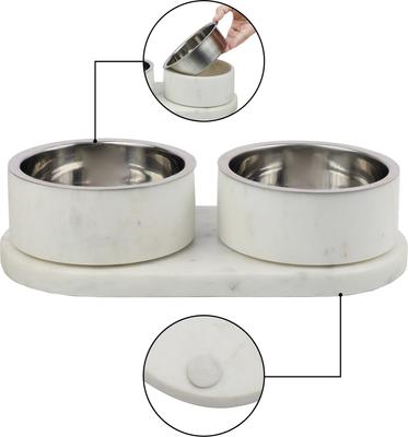 Show full view: THE LICKER STORE Marbre Modern Weighted Double Marble & Stainless Steel Dog & Cat Bowl, Medium: 1.5-cup, White slide 5 of 8