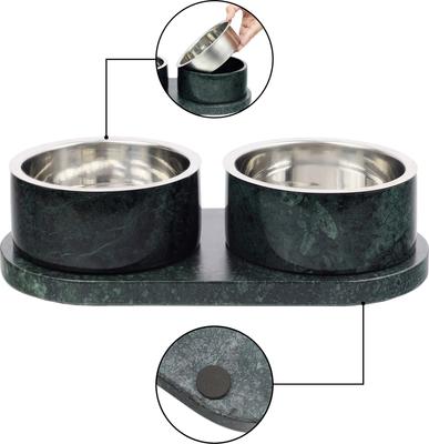 Show full view: THE LICKER STORE Marbre Modern Weighted Double Marble & Stainless Steel Dog & Cat Bowl, Medium: 1.5-cup, Green slide 5 of 8