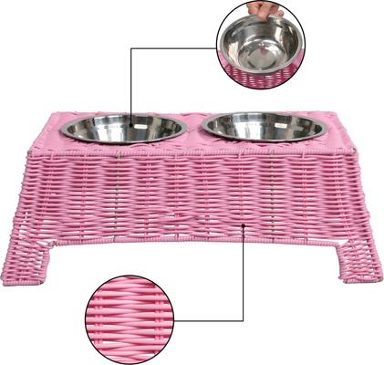 Show full view: THE LICKER STORE Serenity 6.9-in Elevated Dog & Cat Wicker with Two Stainless Steel Bowls, Medium: 2.2-cup, Pink slide 4 of 6