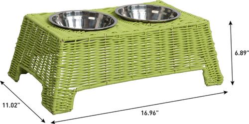 Show full view: THE LICKER STORE Serenity 6.9-in Elevated Dog & Cat Wicker with Two Stainless Steel Bowls, Medium: 2.2-cup, Light Green slide 4 of 7