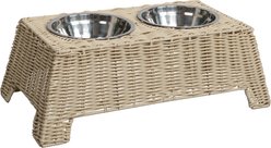 THE LICKER STORE Serenity 6.9-in Elevated Dog & Cat Wicker with Two Stainless Steel Bowls, Medium: 2.2-cup, Almond slide 1 of 6
